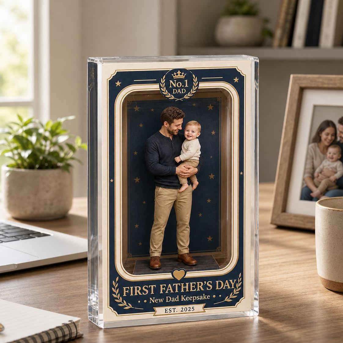 First Father's Day Acrylic Block, Personalized New Dad Photo Gift, Custom Father's Day Keepsake for Daddy, Baby Picture Plaque - MyPhotoSocksAu