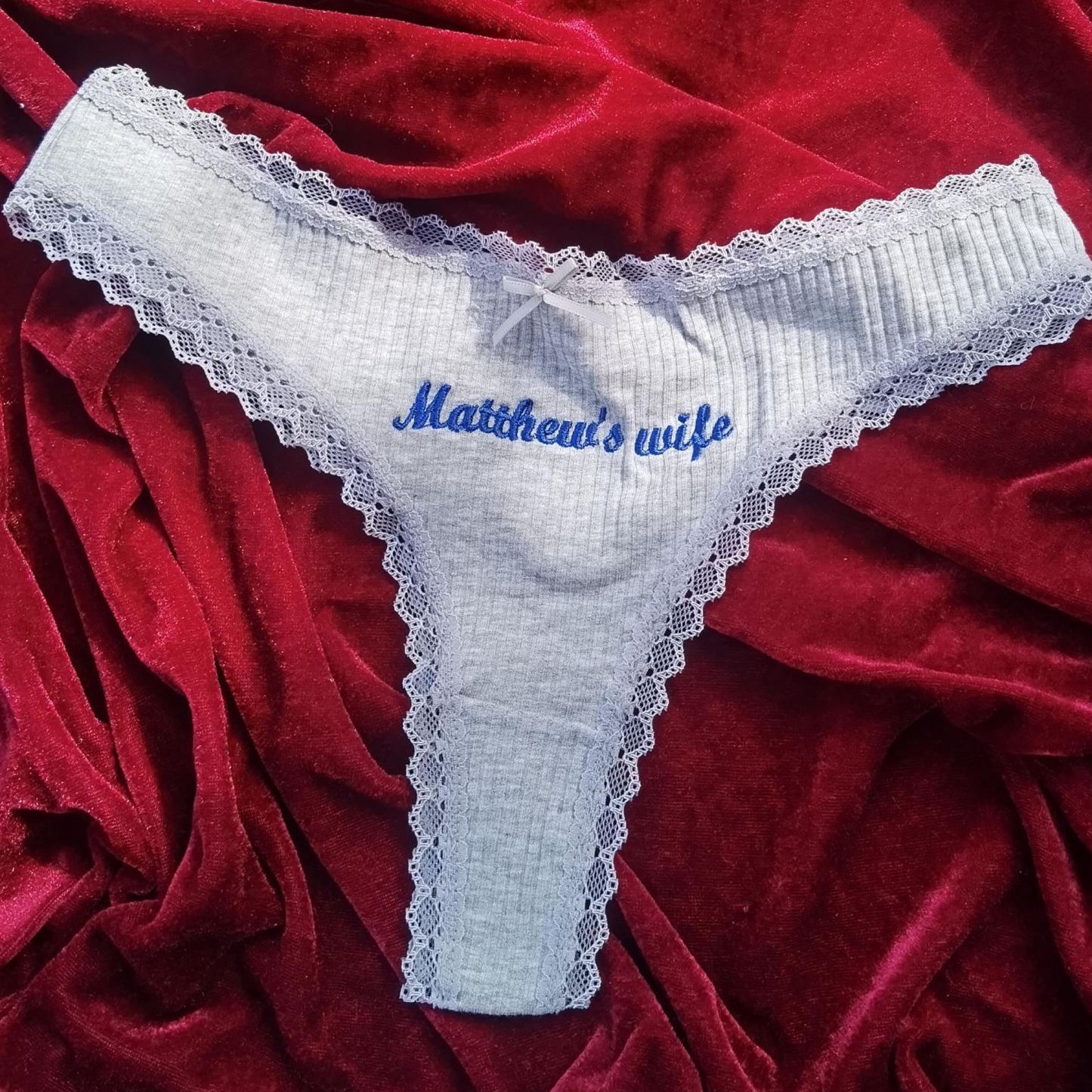 Personalized Cotton Thong – Custom Embroidered Name, Bridal Lingerie, Wedding Gift - MyPhotoSocksAu