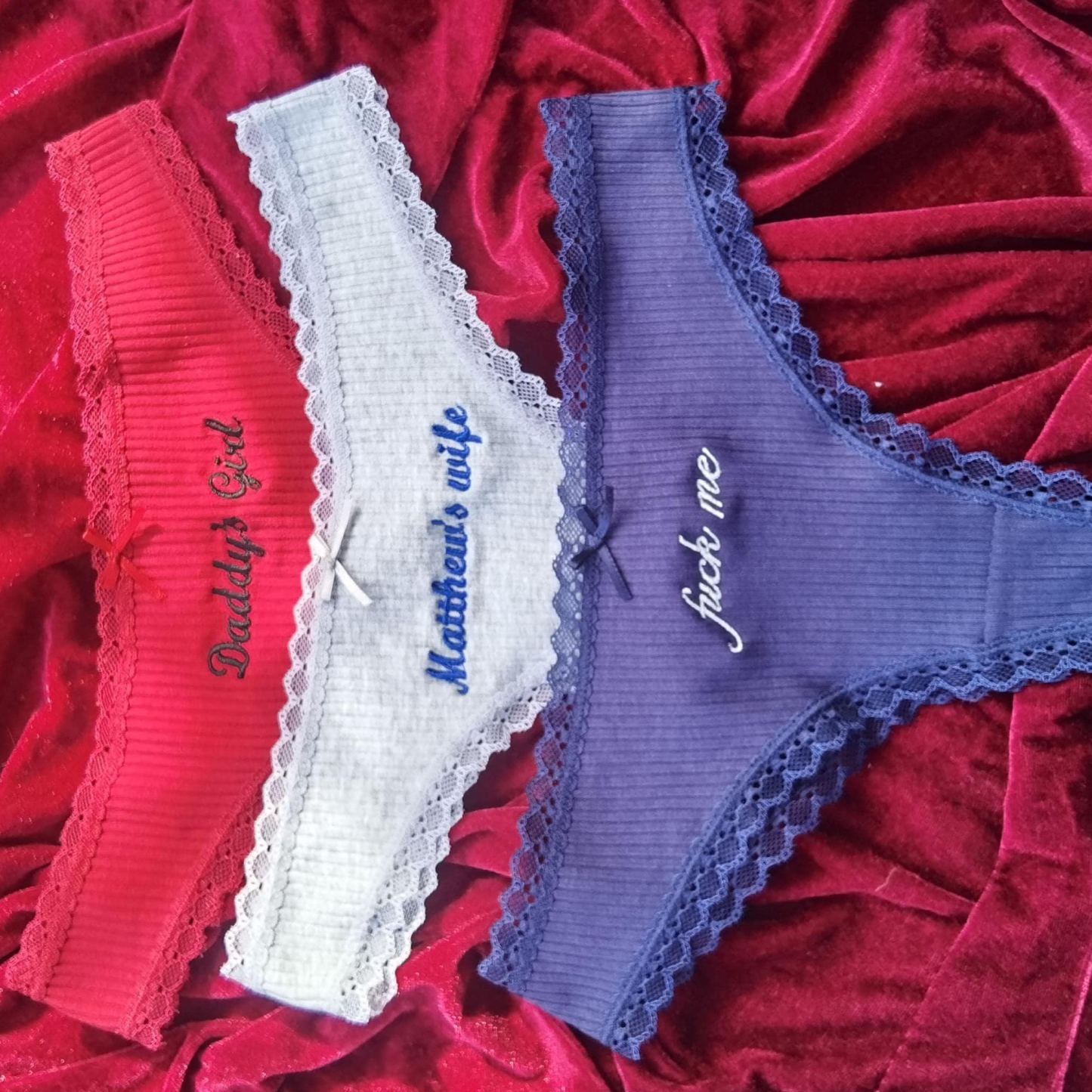Personalized Cotton Thong – Custom Embroidered Name, Bridal Lingerie, Wedding Gift - MyPhotoSocksAu