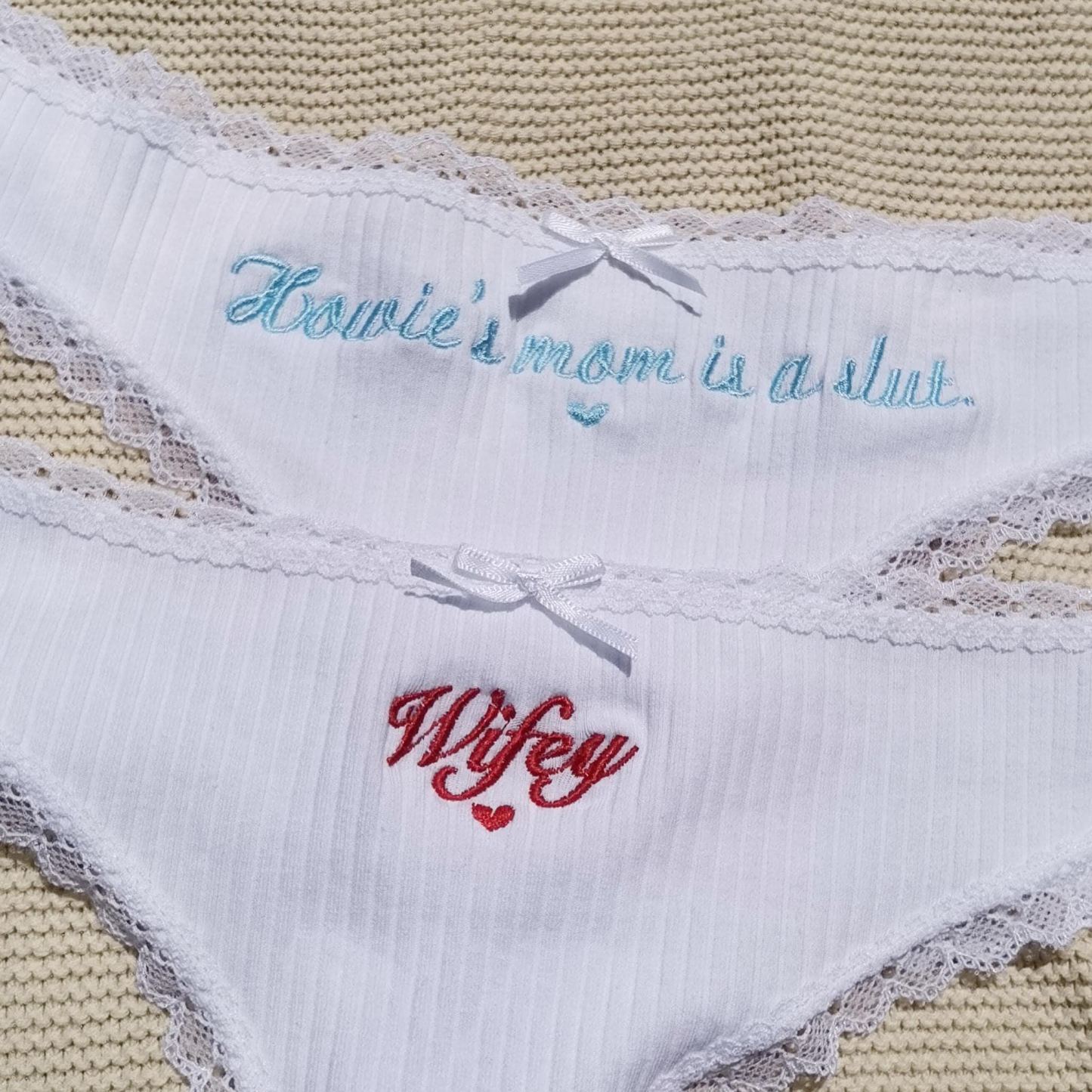 Personalized Cotton Thong – Custom Embroidered Name, Bridal Lingerie, Wedding Gift - MyPhotoSocksAu