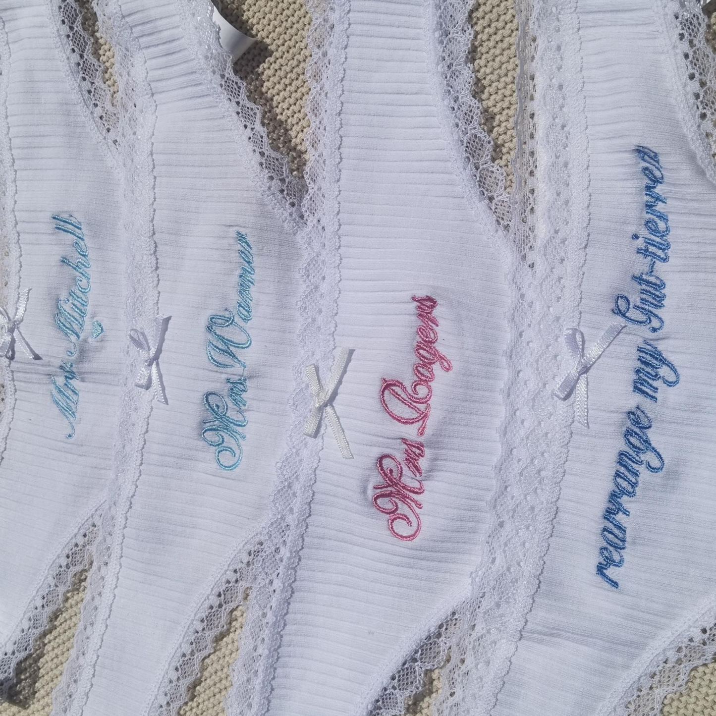 Personalized Cotton Thong – Custom Embroidered Name, Bridal Lingerie, Wedding Gift - MyPhotoSocksAu