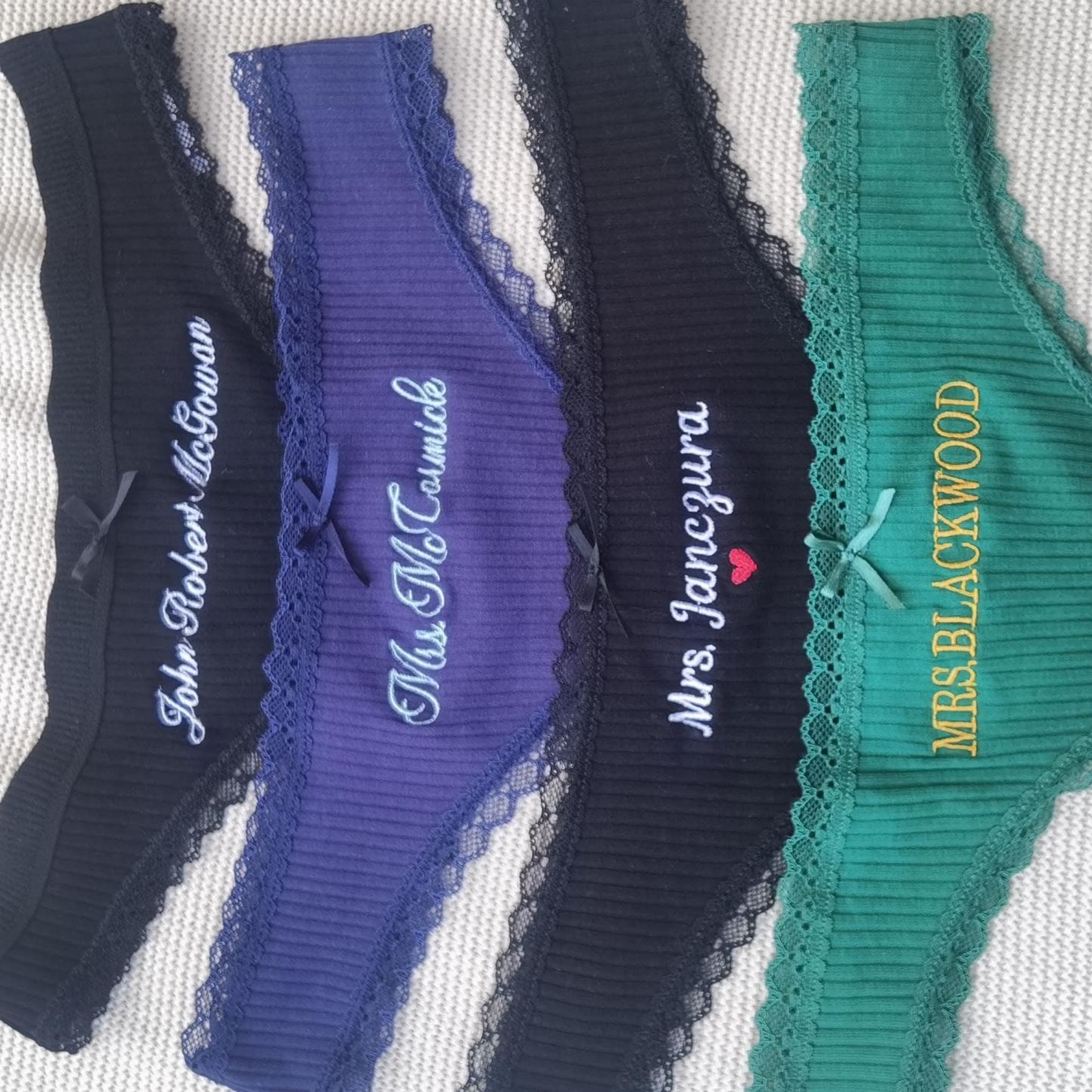 Personalized Cotton Thong – Custom Embroidered Name, Bridal Lingerie, Wedding Gift - MyPhotoSocksAu