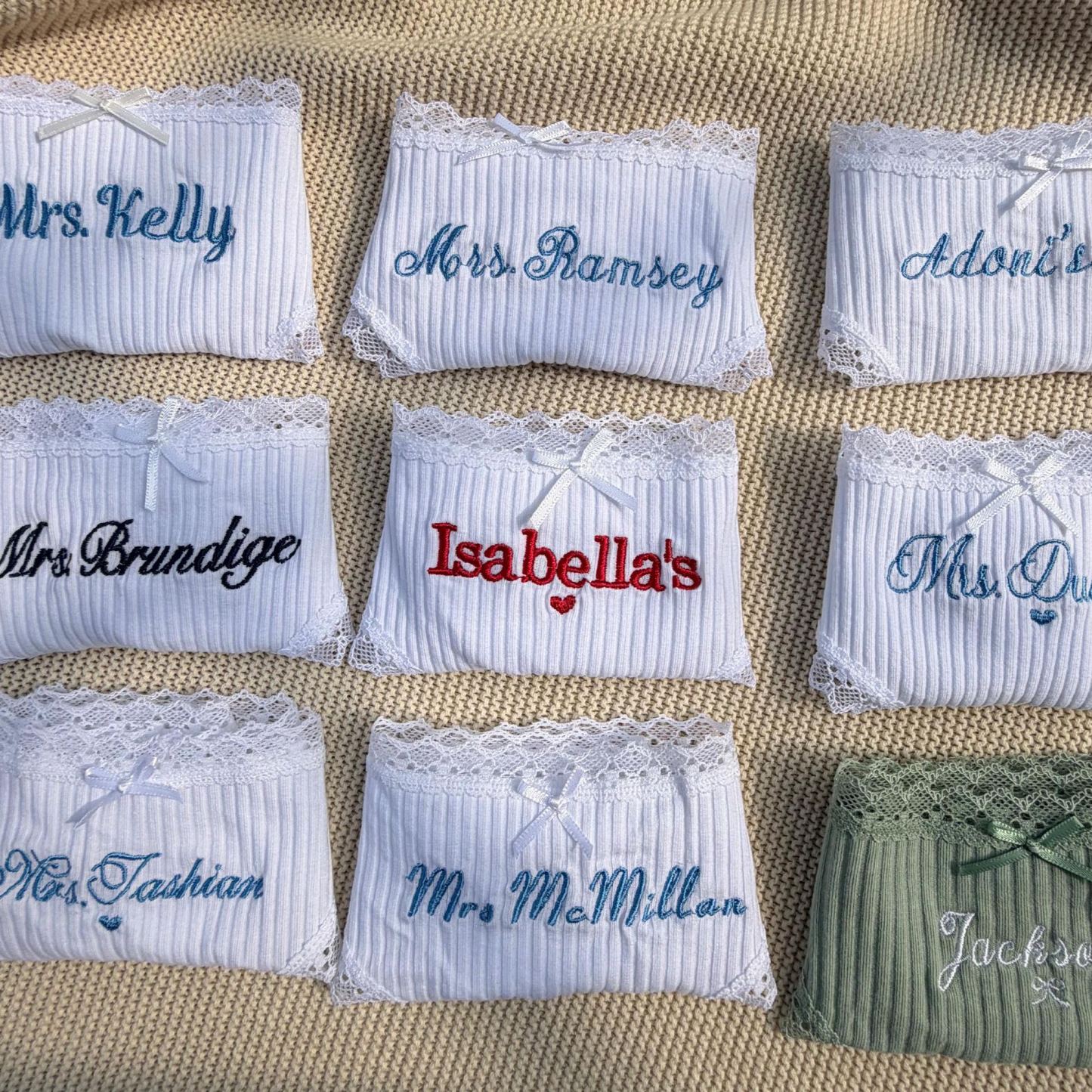 Personalized Cotton Thong – Custom Embroidered Name, Bridal Lingerie, Wedding Gift - MyPhotoSocksAu