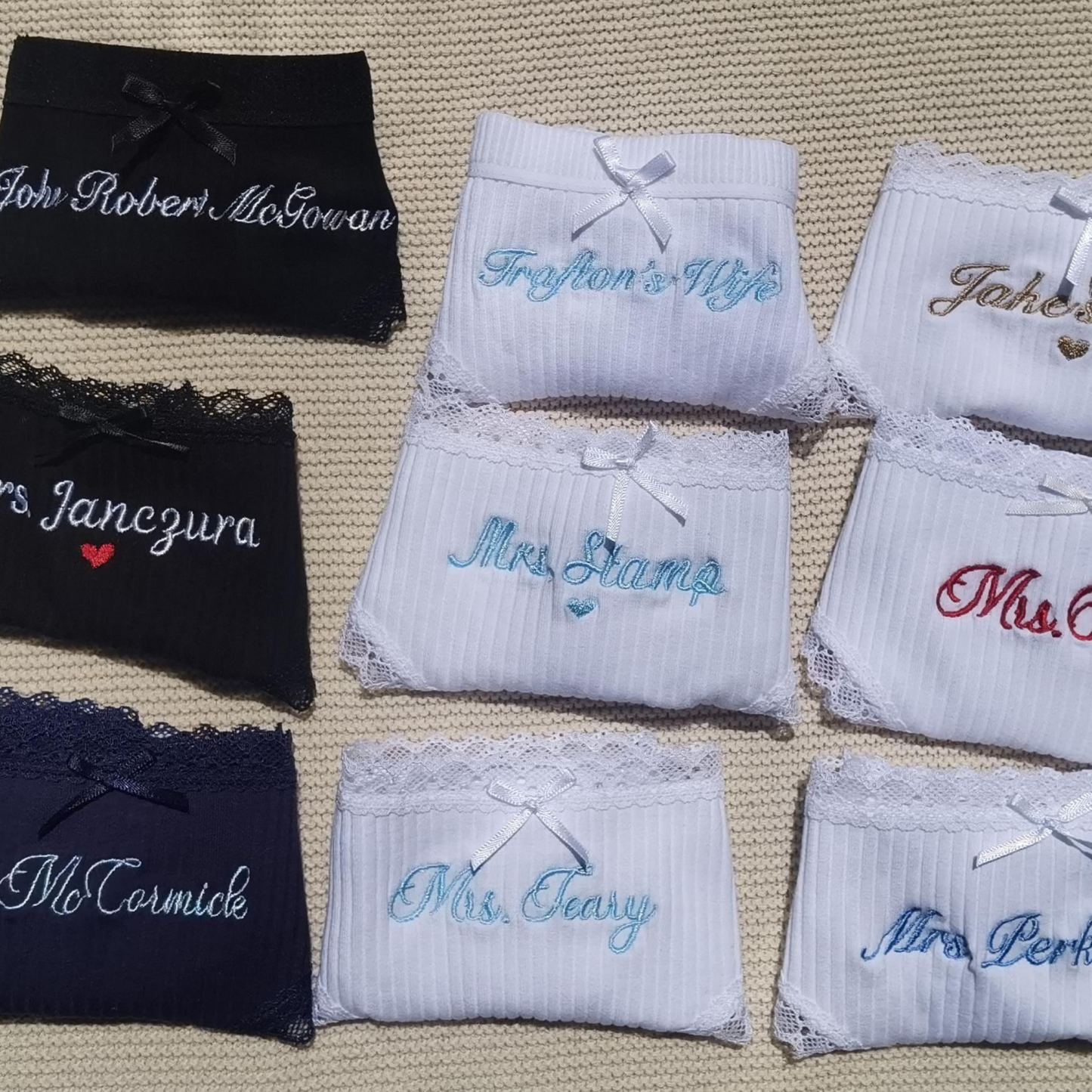 Personalized Cotton Thong – Custom Embroidered Name, Bridal Lingerie, Wedding Gift - MyPhotoSocksAu