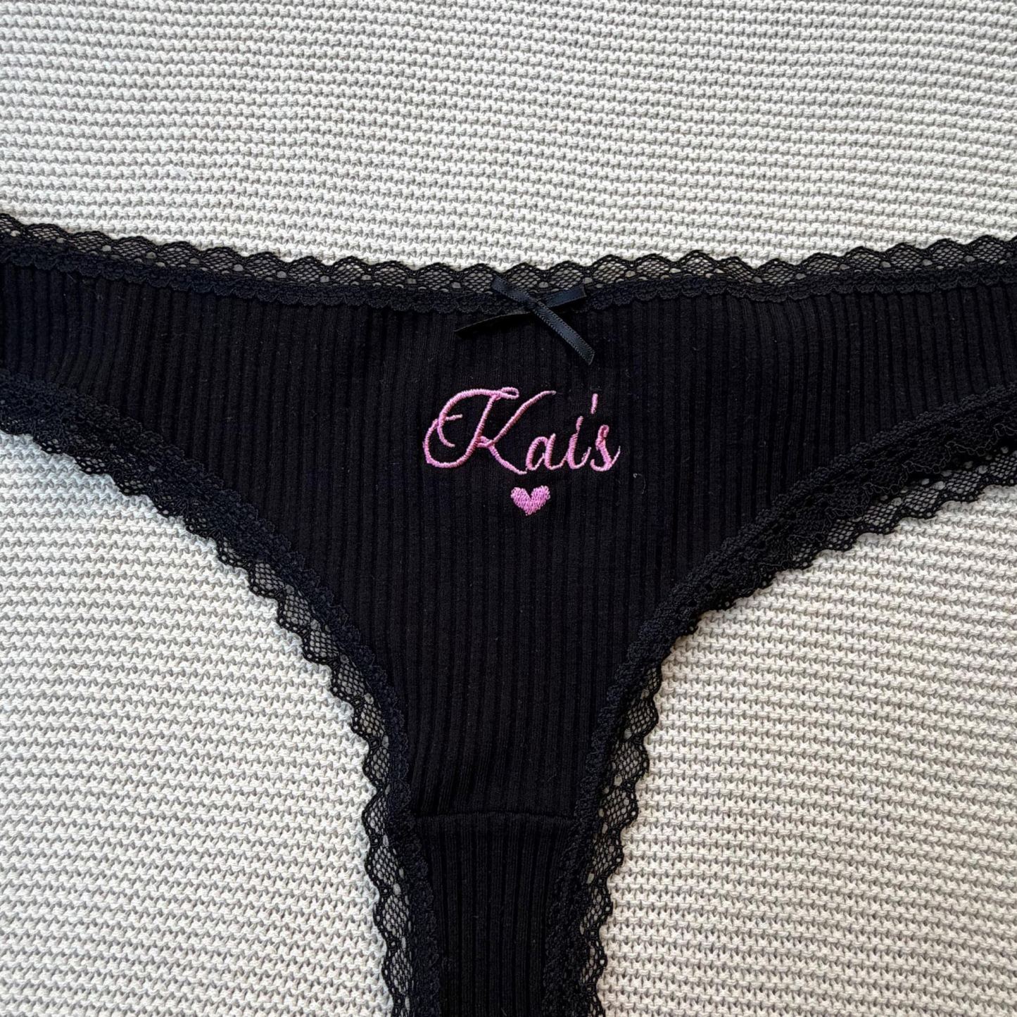 Personalized Cotton Thong – Custom Embroidered Name, Bridal Lingerie, Wedding Gift - MyPhotoSocksAu