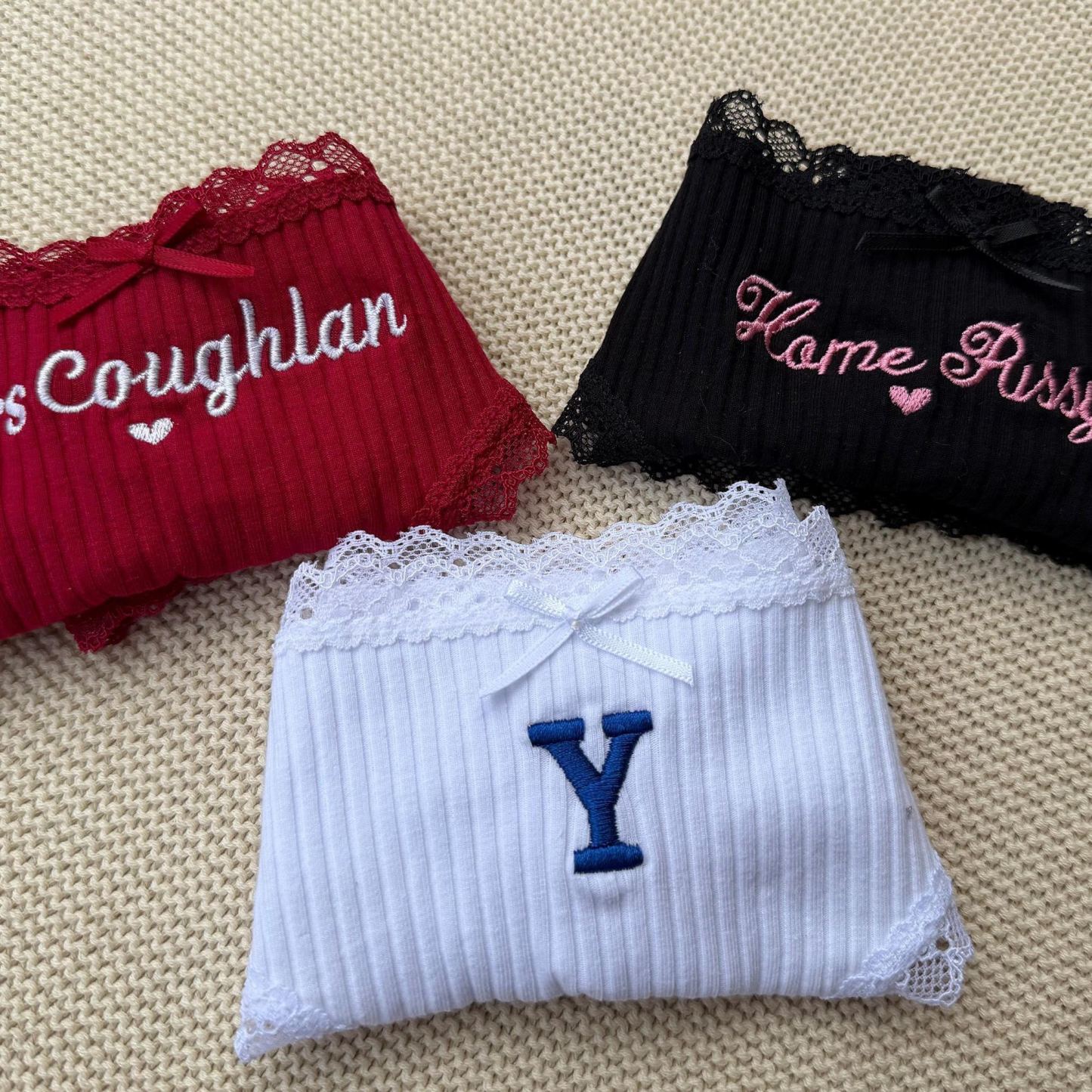 Personalized Cotton Thong – Custom Embroidered Name, Bridal Lingerie, Wedding Gift - MyPhotoSocksAu