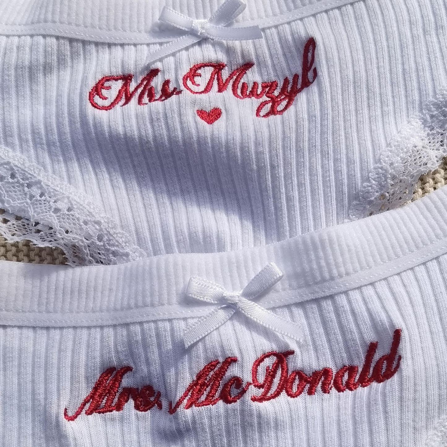 Personalized Cotton Thong – Custom Embroidered Name, Bridal Lingerie, Wedding Gift - MyPhotoSocksAu