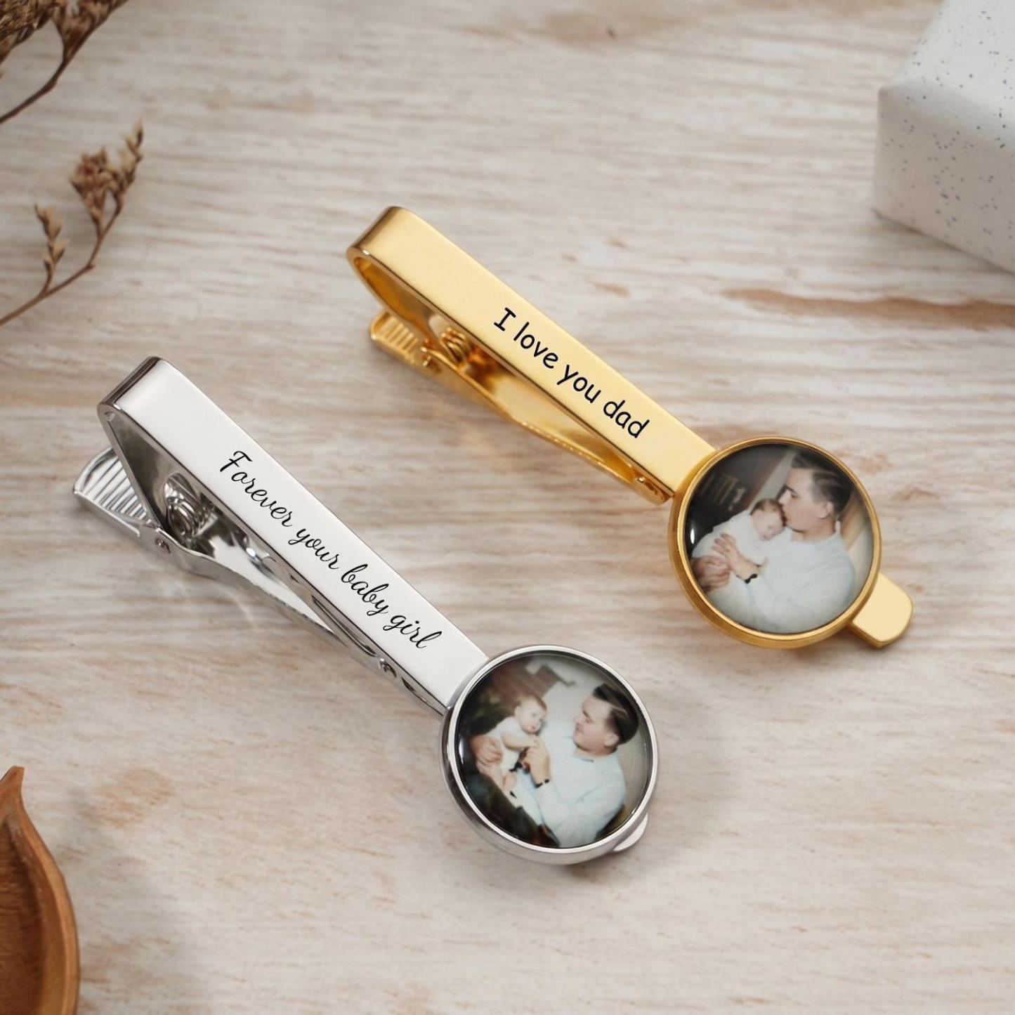 Personalized Photo Tie Clip for Dad, Custom Father of the Bride Tie Bar, Father’s Day Gift for Dad - MyPhotoSocksAu