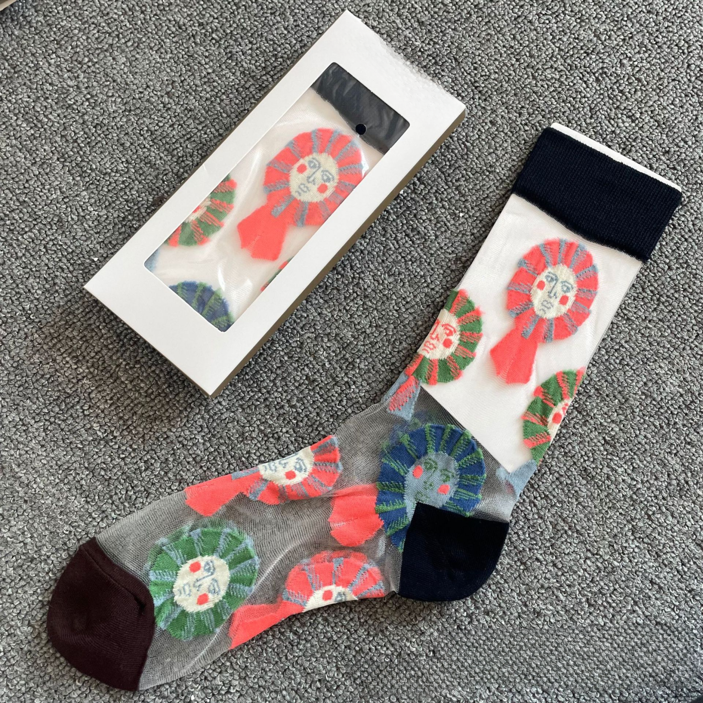 Women's Crystal Mini Stockings High Socks with Transparent Funny Drawing for Spring Summer - MyPhotoSocksAu