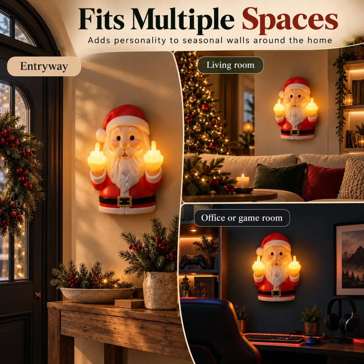 Funny Santa Middle Finger Wall Light, Christmas Novelty Decor, Warm LED Santa Lamp, Adult Holiday Gift, Cheeky Christmas Wall Accent - MyPhotoSocksAu