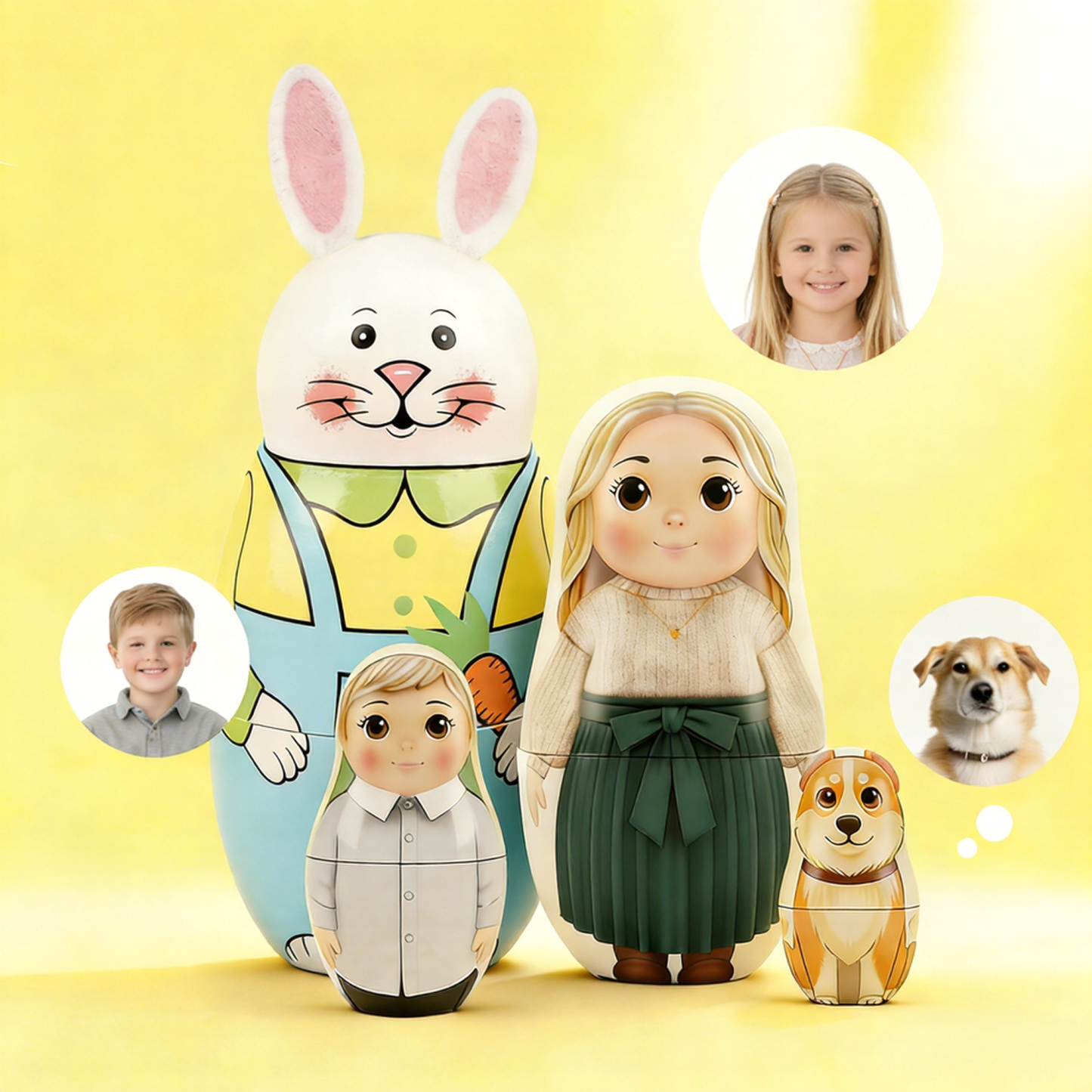 Personalized Portrait Nesting Doll Custom Photo Family Portrait Cartoon Style Easter Gift - MyPhotoSocksAu