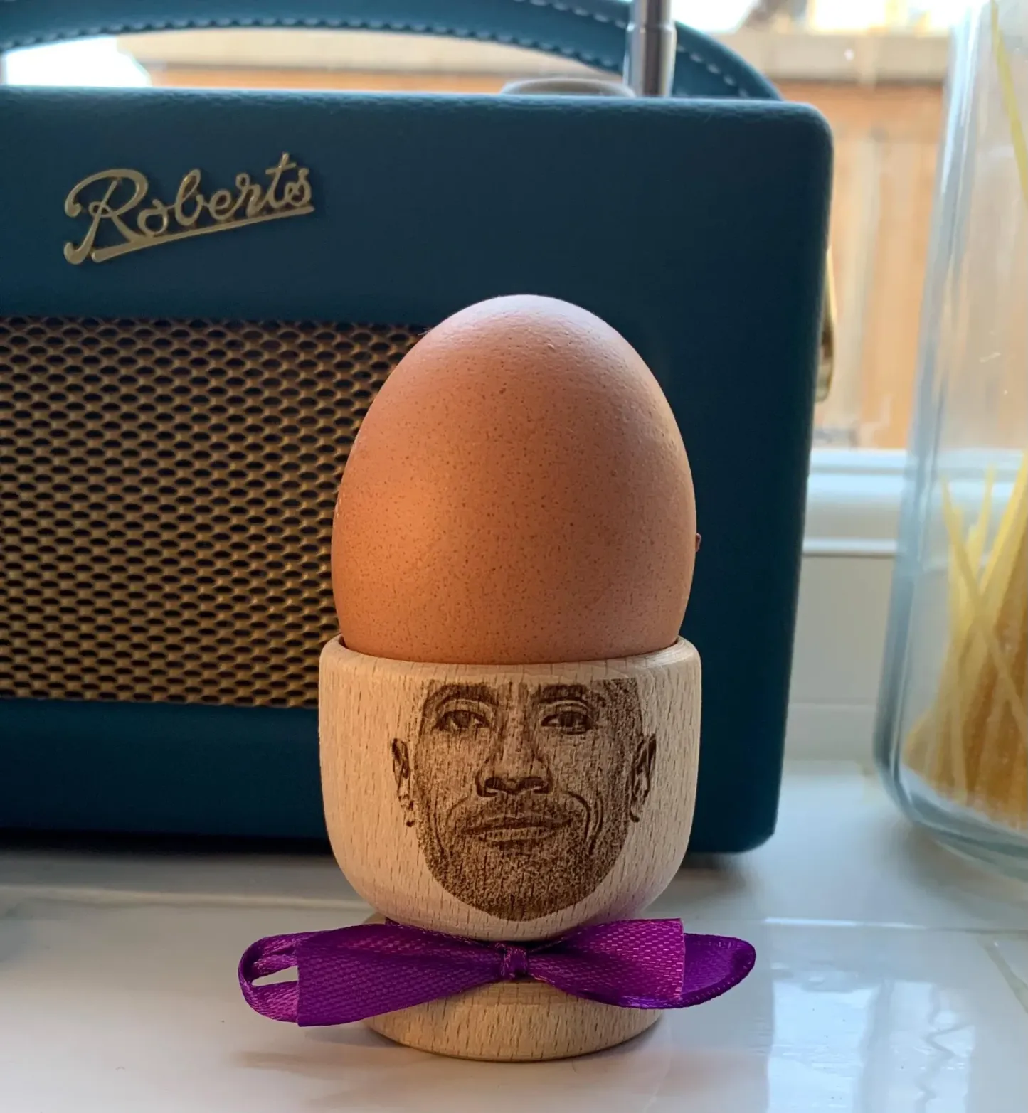 Custom Photo Face Egg Cup, Bald Personalised Wooden Gift for Easter and Breakfast Fun - MyPhotoSocksAu