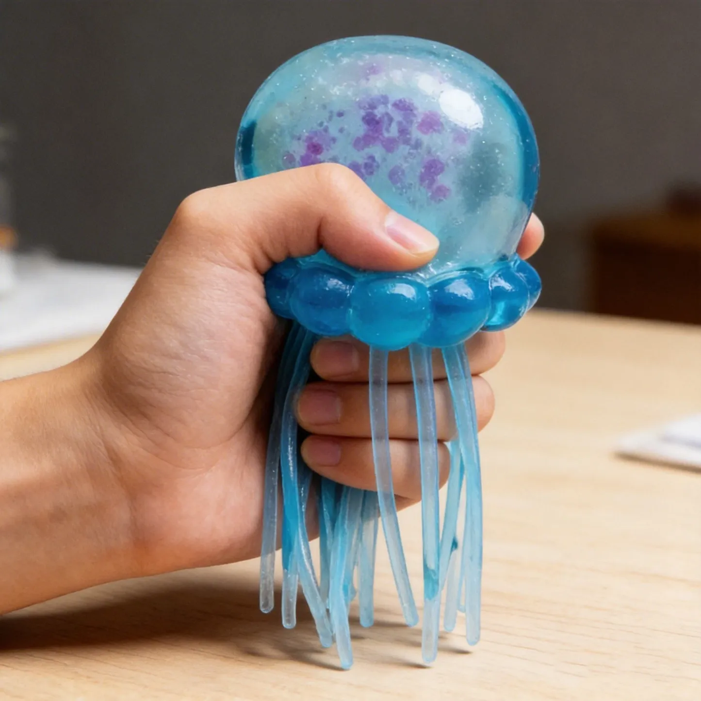 Glitter Jellyfish Squishy Toy, Stress Relief Fidget Toy for Kids & Adults, Soft TPR Sensory Toy with Wiggly Tentacles, Portable Anxiety Relief Squeeze Ball for Office, School & Travel - MyPhotoSocksAu