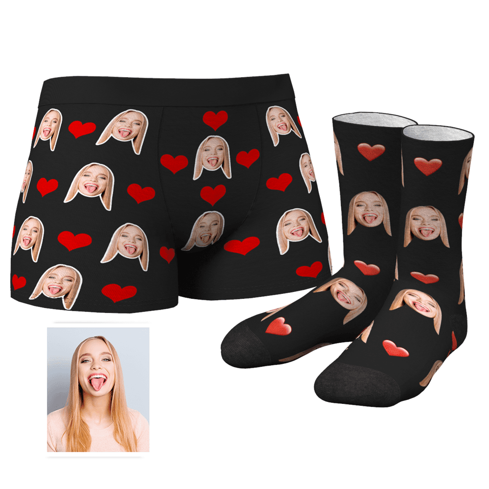 Custom Heart Boxer Shorts And Socks Set - MyPhotoSocksAU