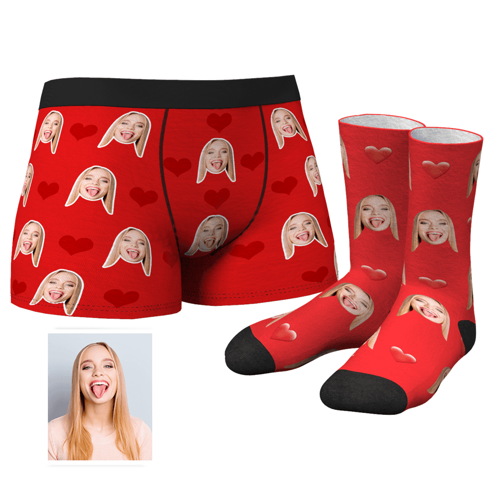 Custom Heart Boxer Shorts And Socks Set - MyPhotoSocksAU