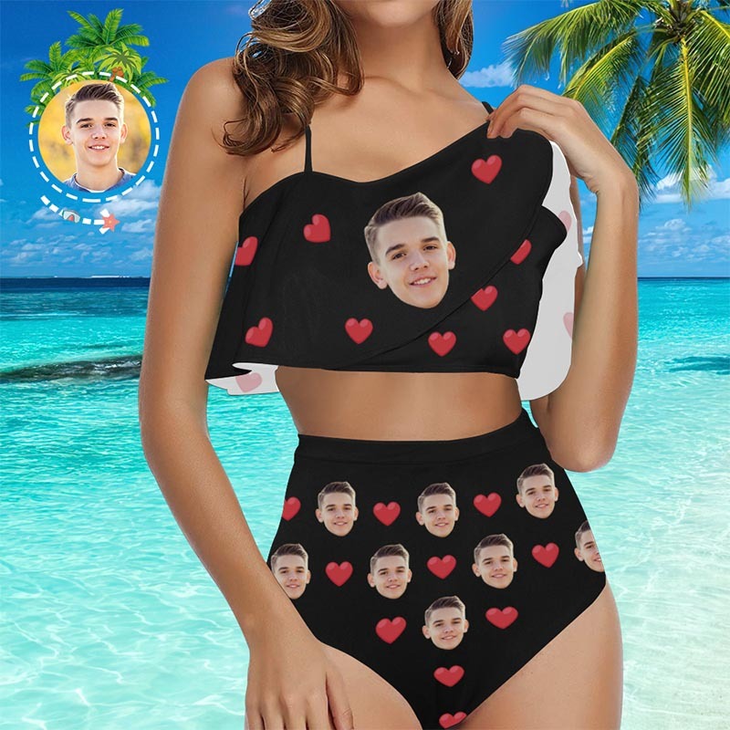 Custom Face Heart Matching Couples Swimsuits Face Couples Swimwear Gift for Lovers - My Photo Socks AU