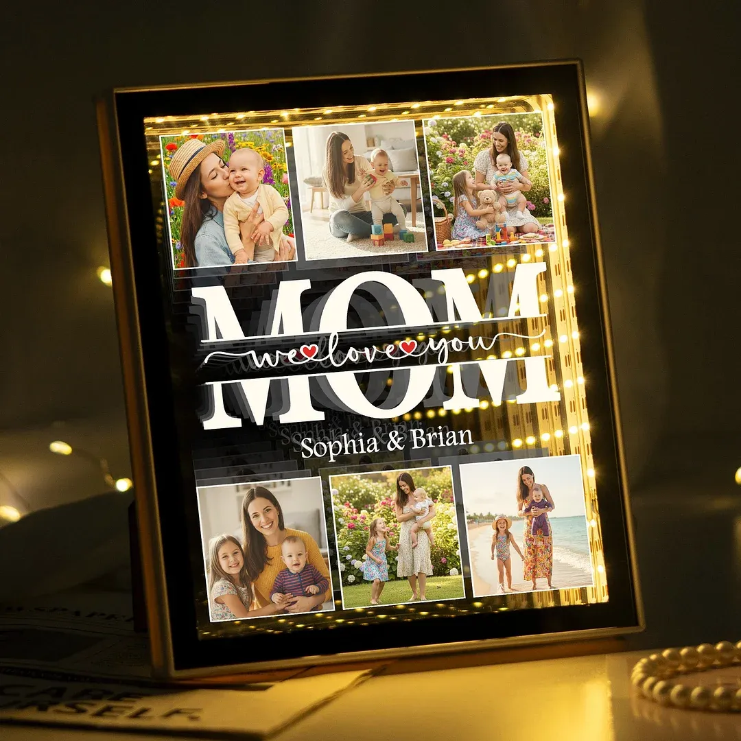 We Love You Gift For Mom, Grandma, Wife - Personalized Photo Infinity Mirror Light Box - MyPhotoSocksAu