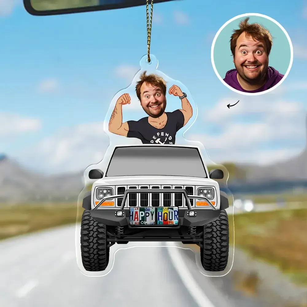 Father's Day Gifts Personalized Custom Acrylic Car Ornament Muscle Daddy Happy Hour Ornament