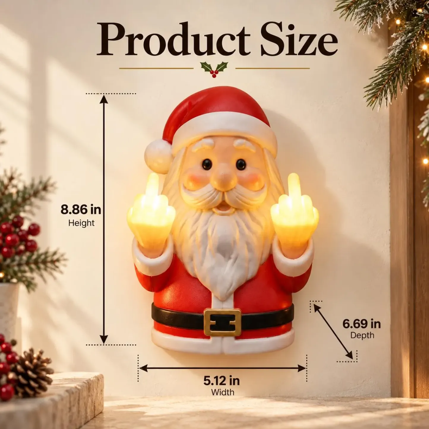 Funny Santa Middle Finger Wall Light, Christmas Novelty Decor, Warm LED Santa Lamp, Adult Holiday Gift, Cheeky Christmas Wall Accent - MyPhotoSocksAu