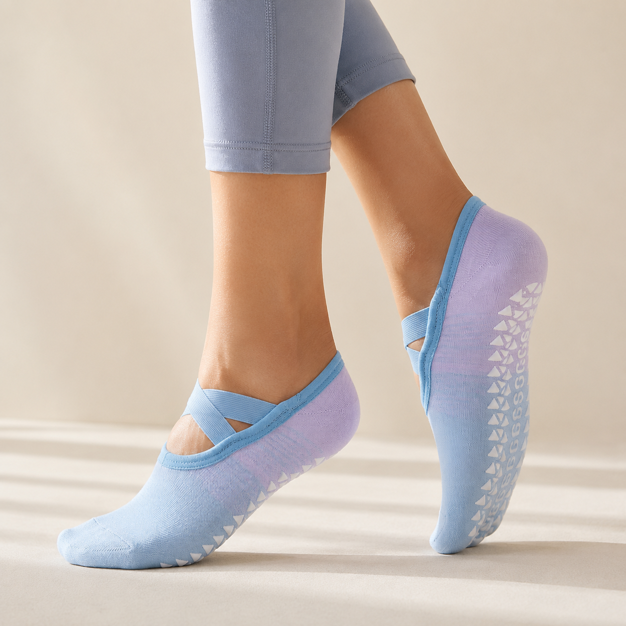 Low Cut Yoga Grip Socks with Cross Straps, Anti-Skid Pilates Grip Socks, Silicone Full Sole Grip Socks for Ladies Fitness - MyPhotoSocksAu