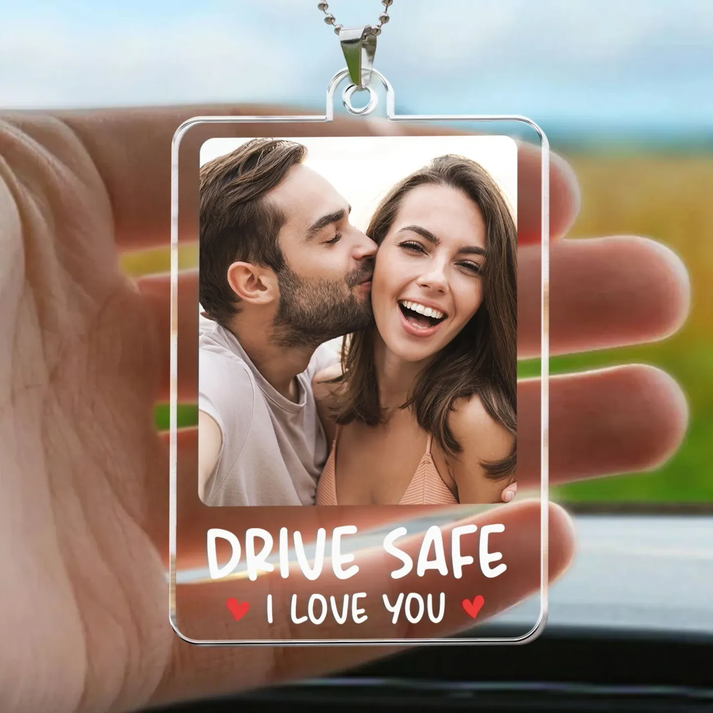 Custom Photo Rear View Drive Safe, I Love You - Personalized Photo Rear View Mirror Accessory - MyPhotoSocksAu