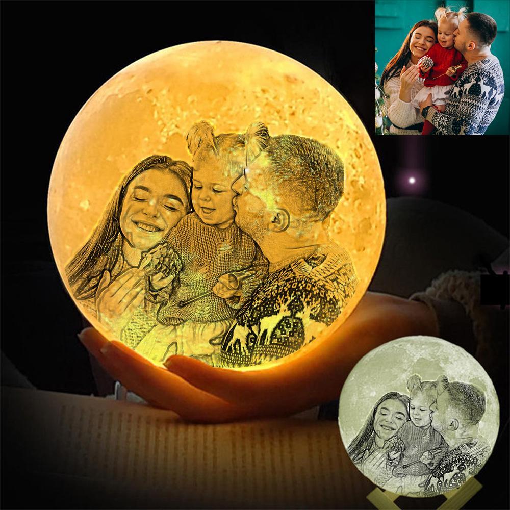 Personalized 3D Photo Moon Lamp & With Your Text - Touch 2 Colors - MyPhotoSocksAu
