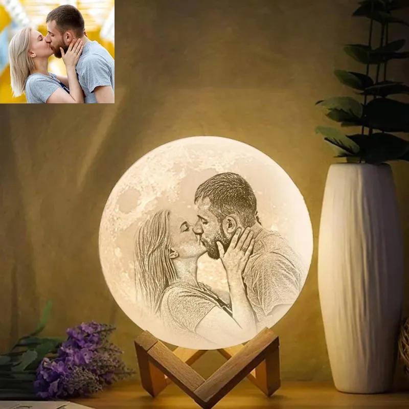 Personalized 3D Photo Moon Lamp & With Your Text - Touch 2 Colors - MyPhotoSocksAu