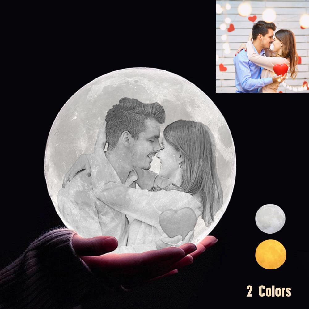 Personalised 3D Photo Moon Lamp &With Your Text- Touch 2 Colour Family - MyPhotoSocksAu