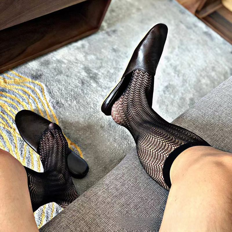 Men's Formal Dress Business Dress Medium Tube Transparent thin Fishnet Socks - MyPhotoSocksAu