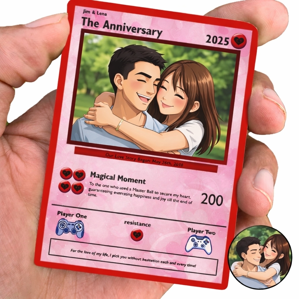 Personalized Valentine’s Day Power Couple Card, Custom Anniversary Card Couple Photo Anime Style, Best Valentine's Day Gift for Lover - MyPhotoSocksAu
