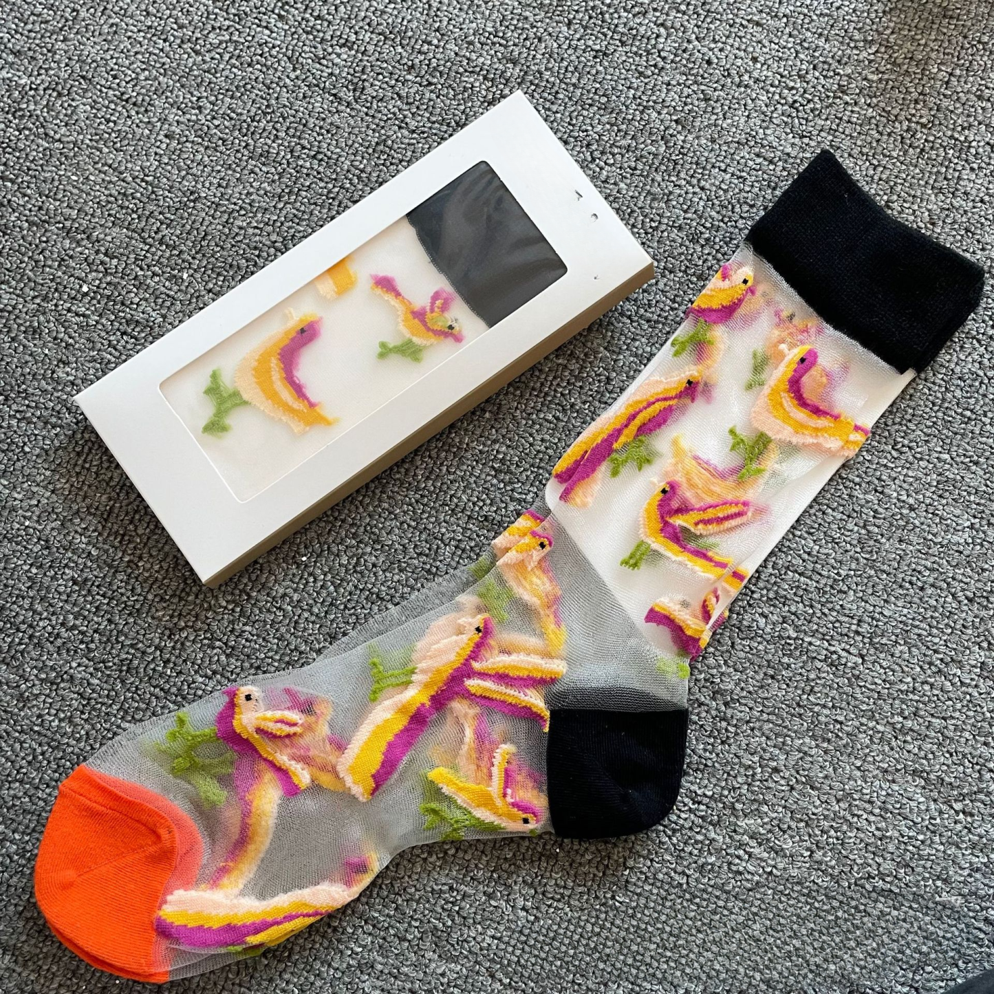 Women's Crystal Mini Stockings High Socks with Transparent Funny Drawing for Spring Summer - MyPhotoSocksAu