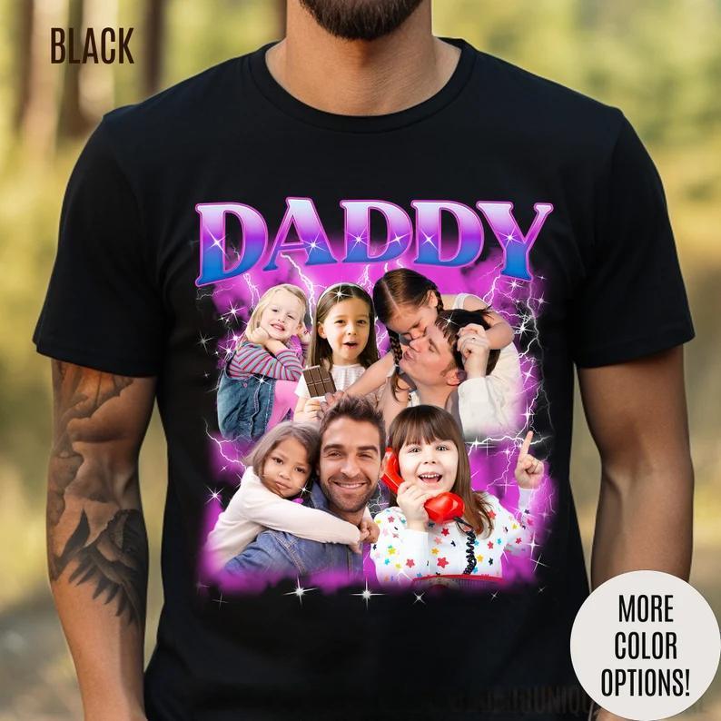 Custom Bootleg Rap Daddy Tee, Custom Photo Daddy Shirt, Dad Shirt With Kid Face Photos, Custom Father's Day Gift Personalized Father