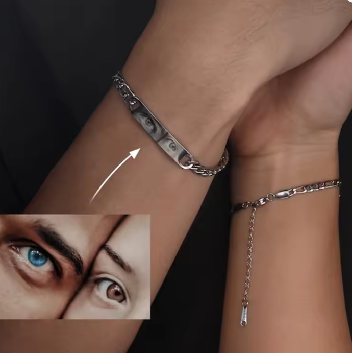 Personalized Eye Photo Bracelet for Couples - Custom Laser Engraved Stainless Steel Keepsake, Anniversary Gift - MyPhotoSocksAu