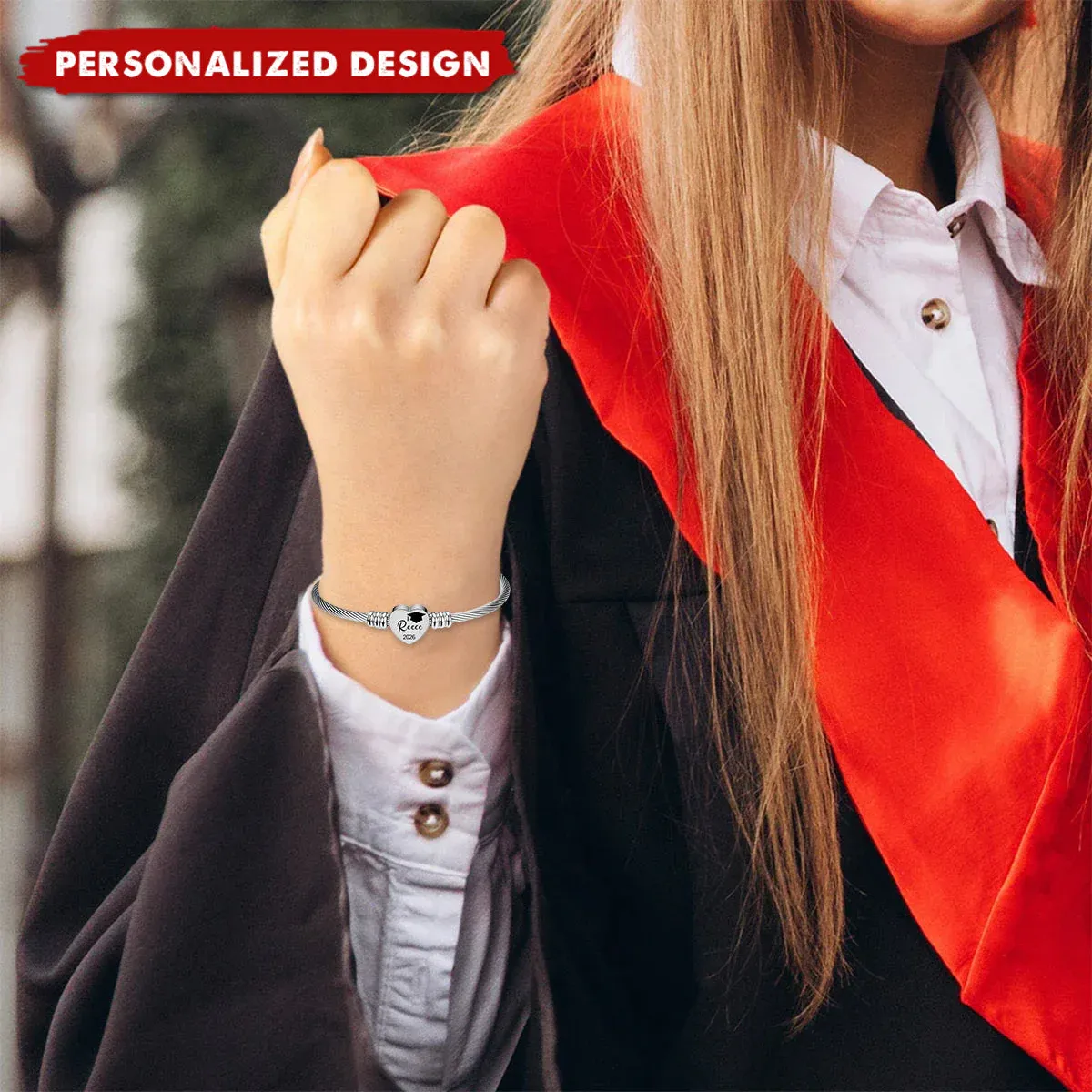 Personalized Graduation Heart Bracelet - Custom Name & Year Gift for Her - MyPhotoSocksAu