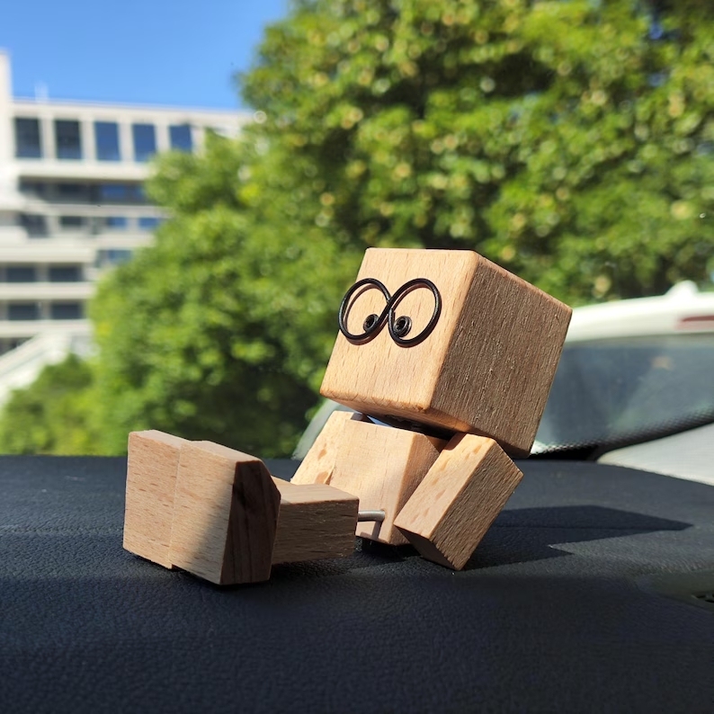 Kinetic Wooden Man Figurine – Shaking Dashboard Toy, Magnetic Accent Car Decor, Natural Wood Gift - MyPhotoSocksAu