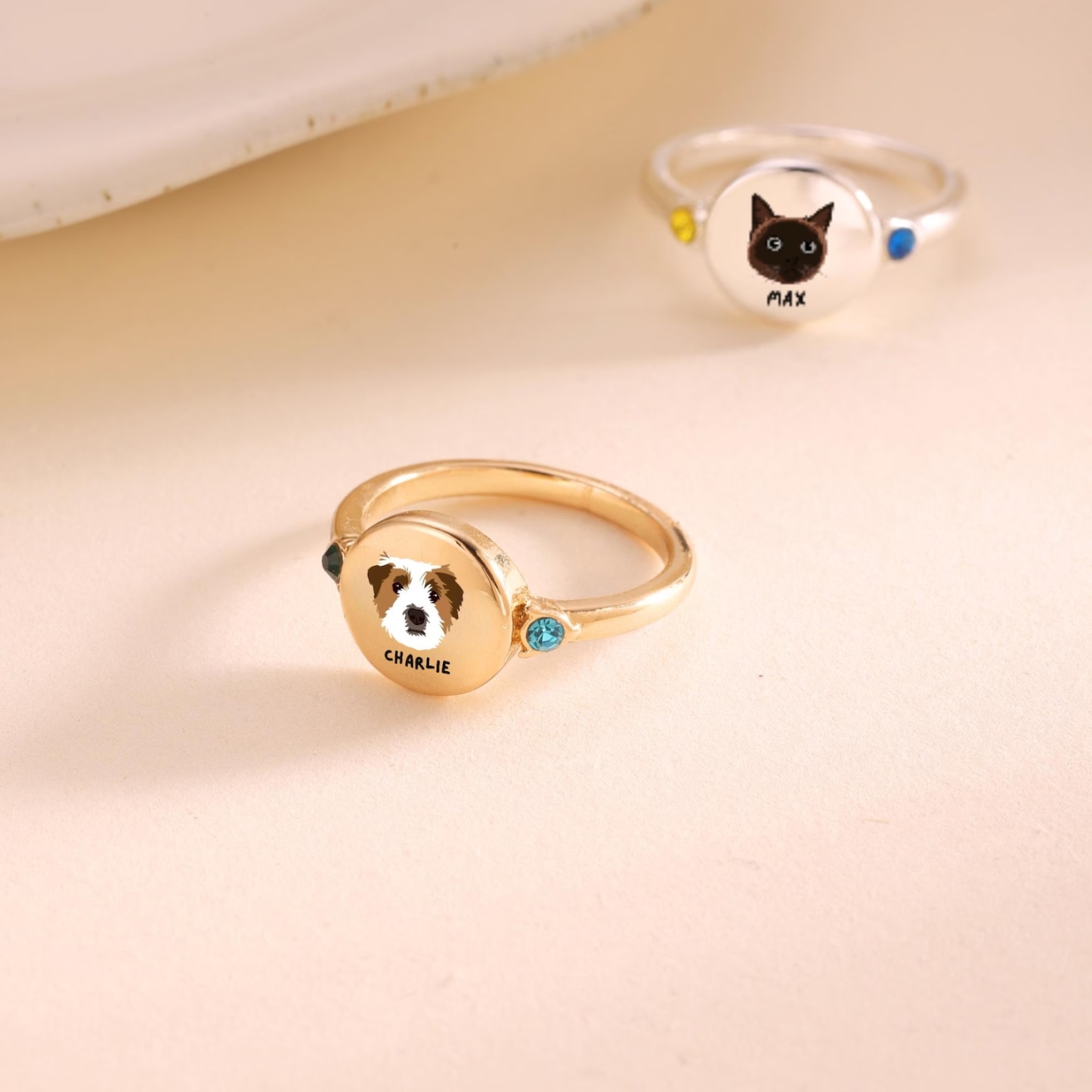 Custom Dog or Cat Ring with Birthstone, Custom Pet Portrait Photo Ring, Dog Cat Memorial Jewelry Gift For Pet Lover, Pet Remembrance, Gift for Her - MyPhotoSocksAu