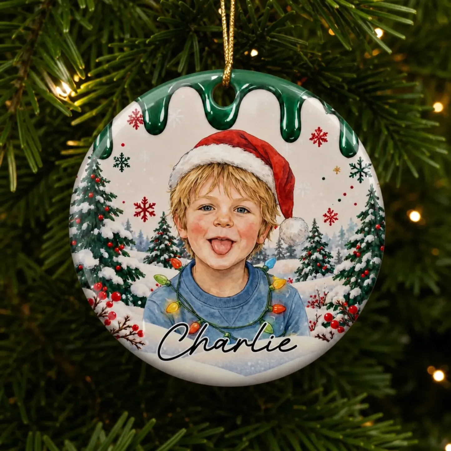 Custom Photo Christmas Family Portrait Gifts - Personalized Ceramic Ornament - MyPhotoSocksAu