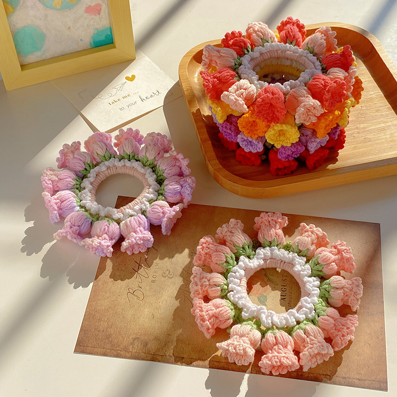 Mother's Day Gifts Hand-Woven Lily Of The Valley Wool Large Intestine Hair Ring High Elastic Ponytail Hair Ring - MyFaceUnderwearAU