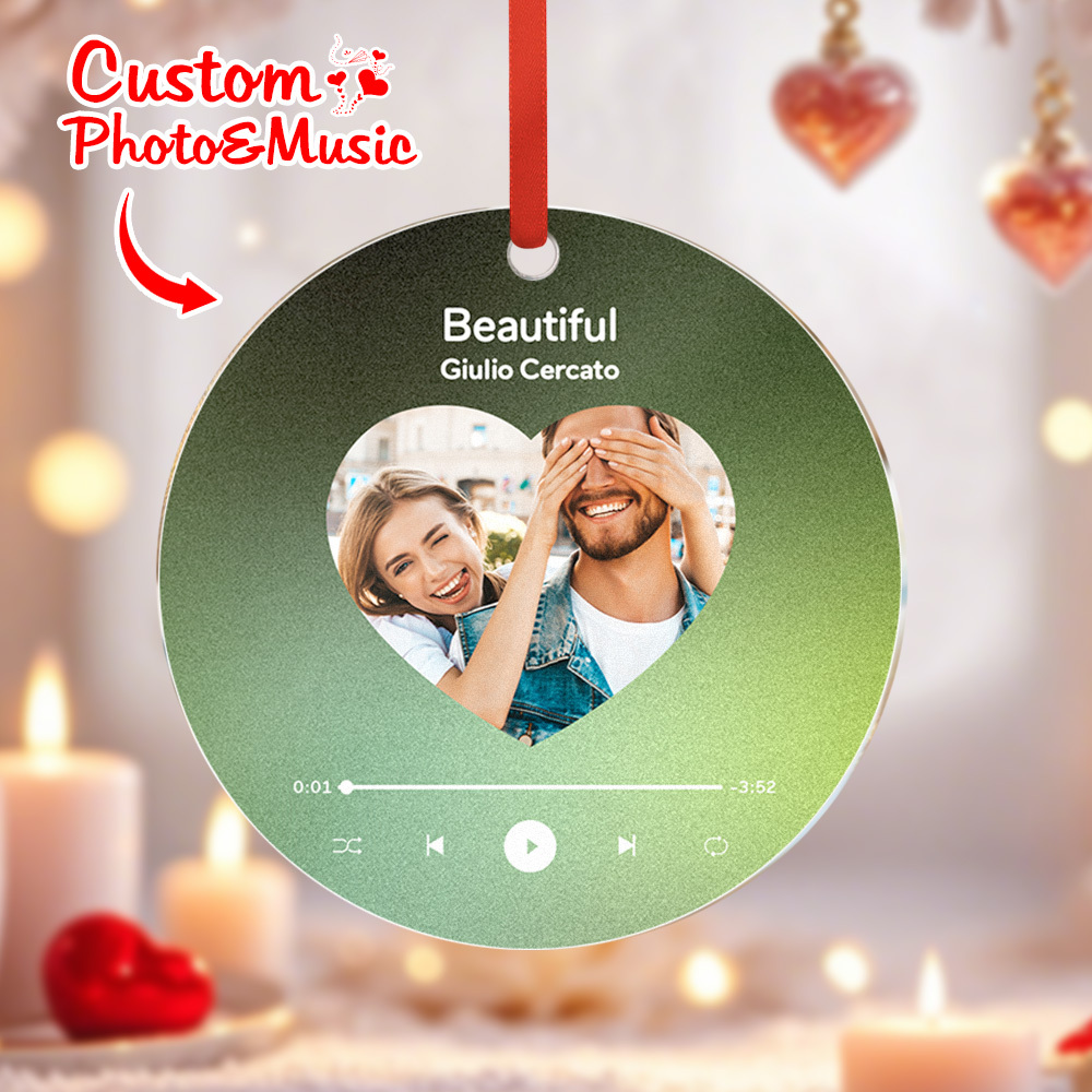 Personalized Music and Photo Ornaments Valentine's Day Gifts Idea For Couple - MyFaceUnderwearAU