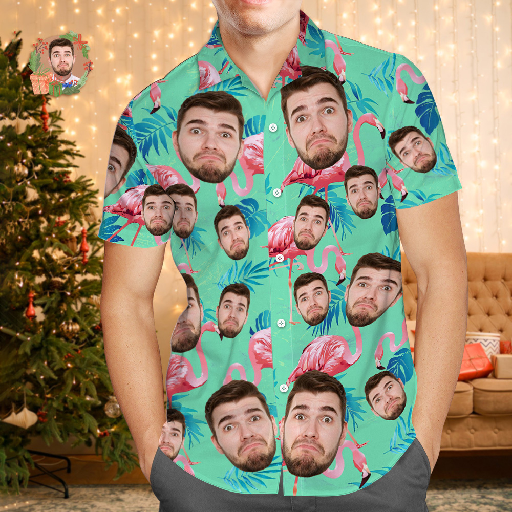 Custom Face Hawaiian Shirt Personalized Birthday Flowers And Leaves Beach Holiday Christmas Face Hawaiian Shirt - MyFaceUnderwearAU