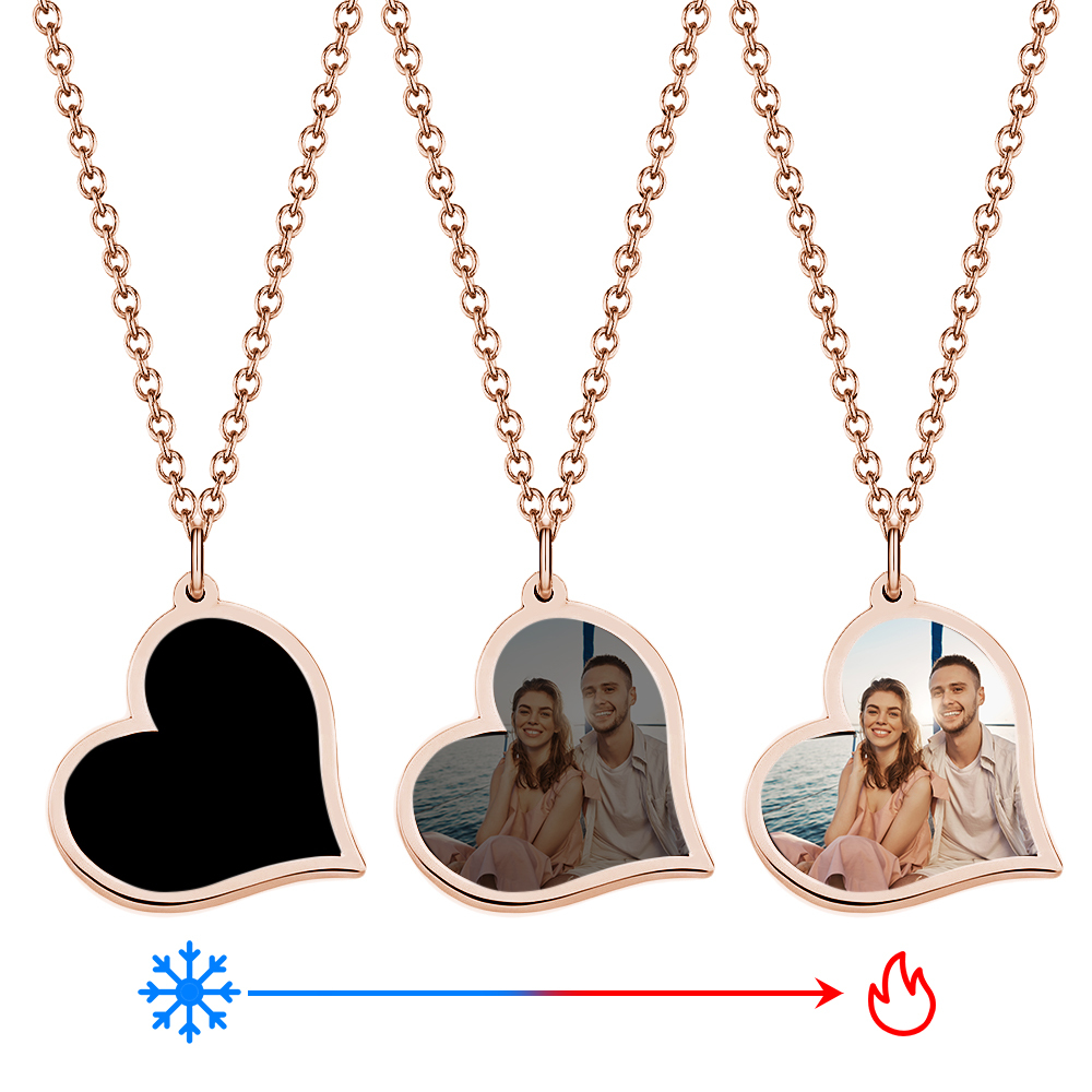 Personalised Photo Temperature-Sensitivel Color-Changing Heart Necklace Photo Gift Necklace for Lover - MyFaceUnderwearAU
