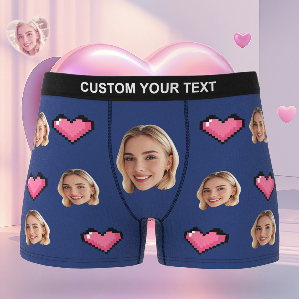 Custom Face Men's Boxer Teal Underwear Gifts for Husband I Love You Heart Men Face Boxer - MyFaceUnderwearAU