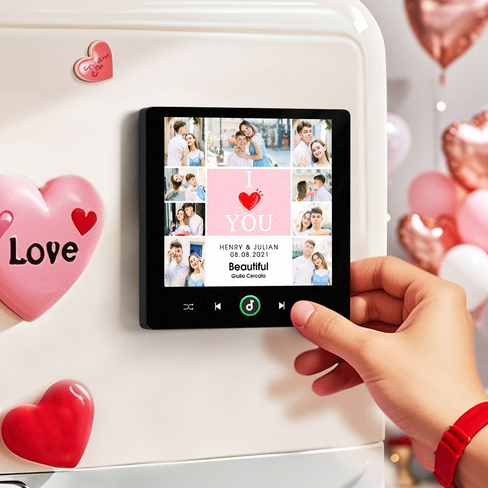 Custom Music Fridge Magnet I Love You Date and Name Music Album Fridge Magnet Photo Music Wall Photo Sticker Music Movement That Can Be Played Gift Idea - MyFaceUnderwearAU