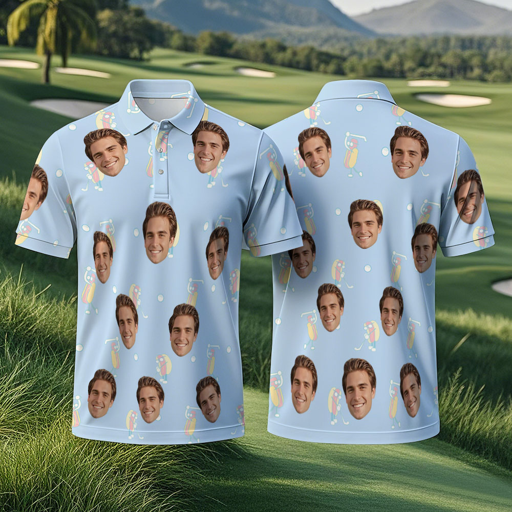 Custom Face Polo Light Blue Golf Polo Shirt Men's Polo Shirt Party Gift