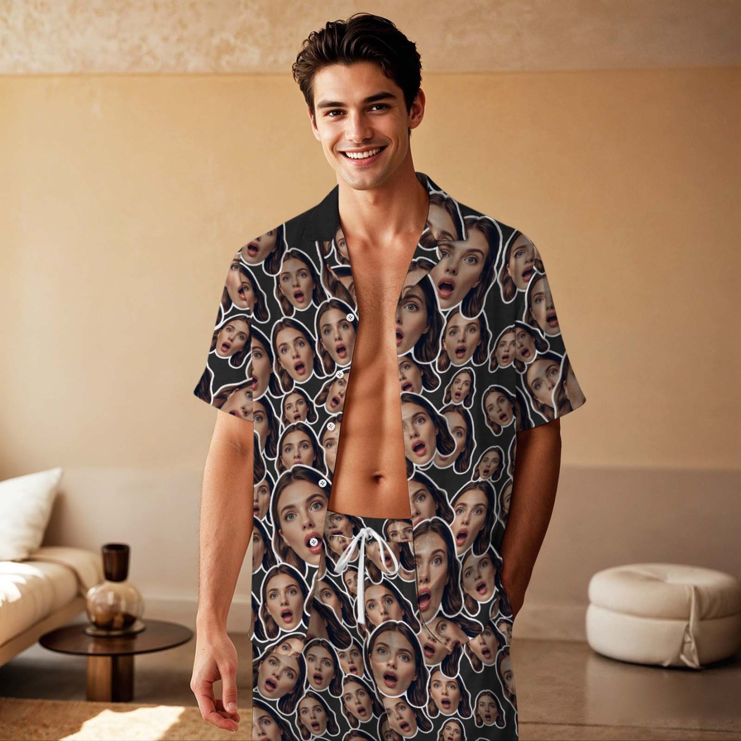 Custom Face Short Sleeved Pajamas Personalised Pink Sleepwear Love Gifts - MyFaceUnderwearAU