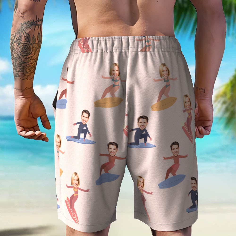 Custom Pink Face Mens Swim Trunks Personalized Tropical Swim Shorts Bathing Suit - MyFaceUnderwearAU
