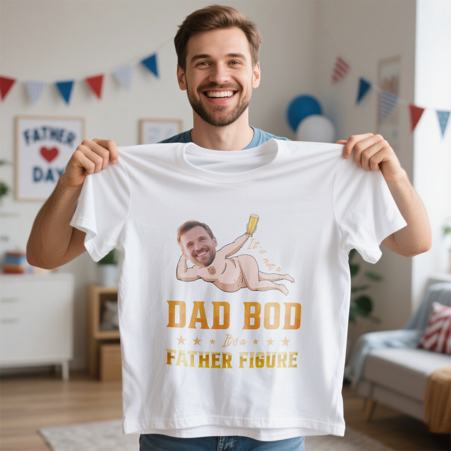 Personalized Father Shirt Photo T-Shirt Custom Father's Day Big And Small Head Funny T-Shirt - MyFaceUnderwearAU
