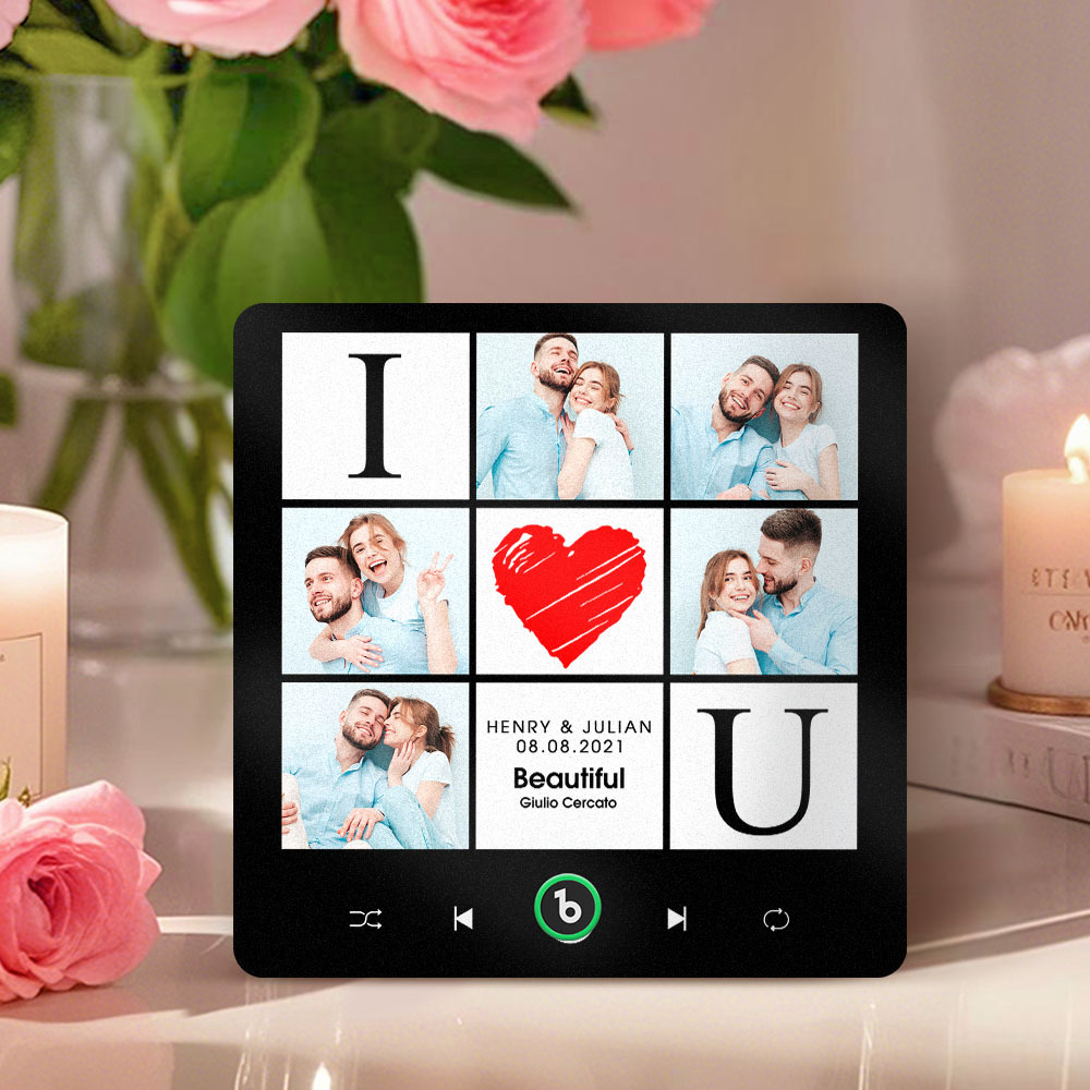 Custom Music Fridge Magnet I Love You Date and Name Music Album Fridge Magnet Photo Music Wall Photo Sticker Music Movement That Can Be Played Gift Idea - MyFaceUnderwearAU