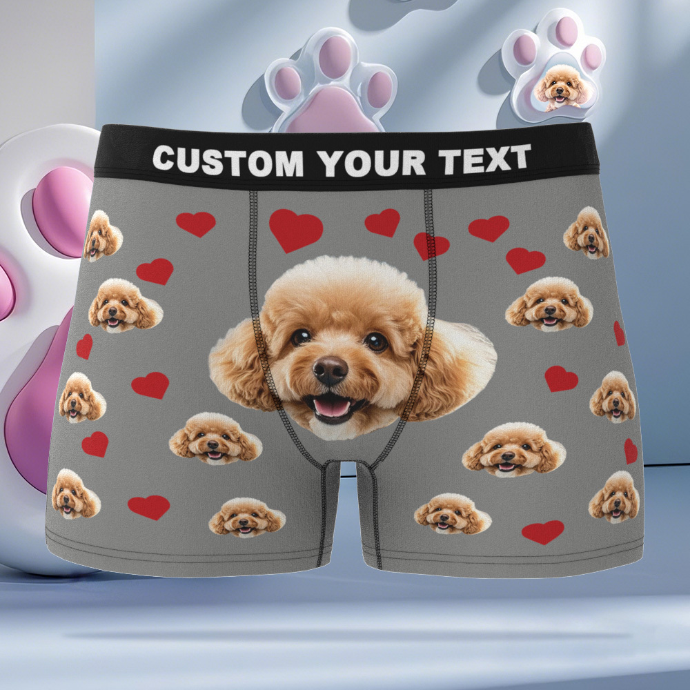 Custom Boxers with Pet Photo Men Underwear with Pet Face Personalized Blue Boxer Briefs with Tex Birthday Gift for Pet Dad Valentine's Day - MyFaceUnderwearAU