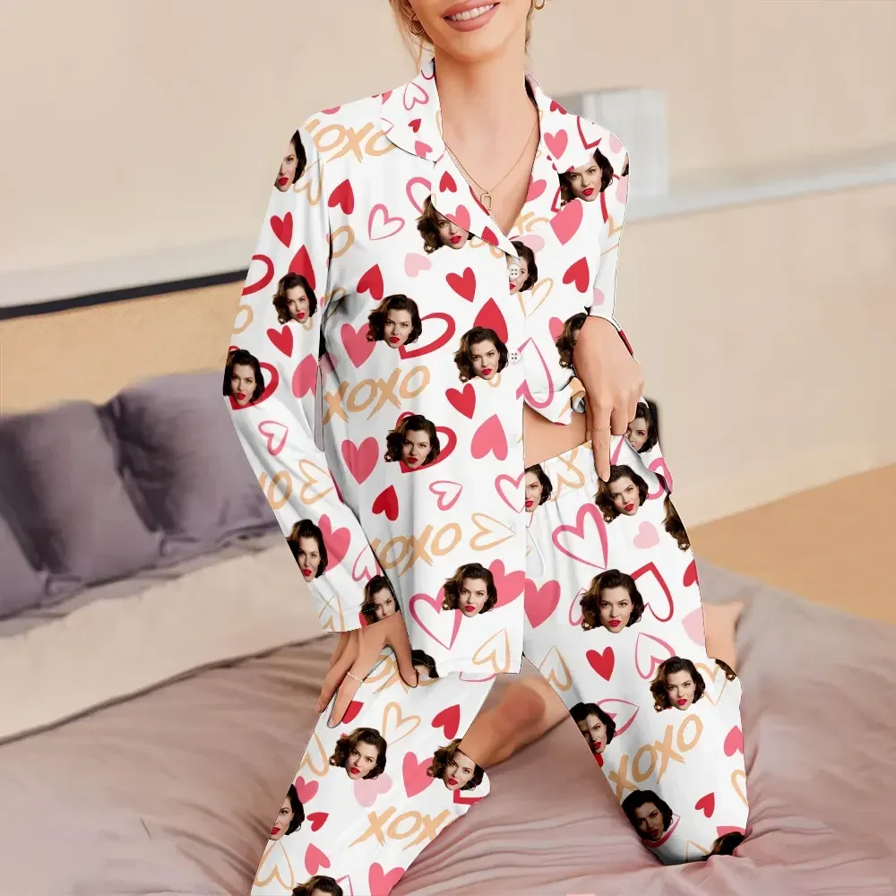 Custom Face Long Sleeve Pajamas Custom Heart Photo Pajamas - MyFaceUnderwearAU